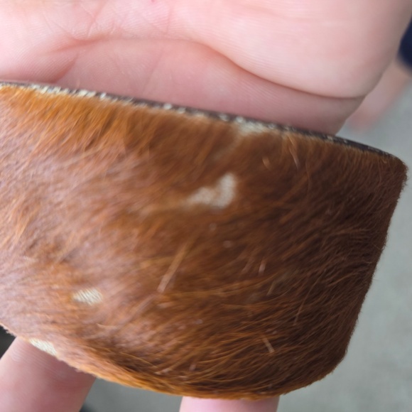 Genuine Cowhide Hair On Hide Leather Belt Womens 36 Brown White - Picture 14 of 15